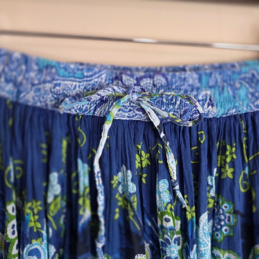 Take Two Clothing‎ Cotton Peasant Skirt Womens Large Blue Green Floral Boho - Picture 3 of 11